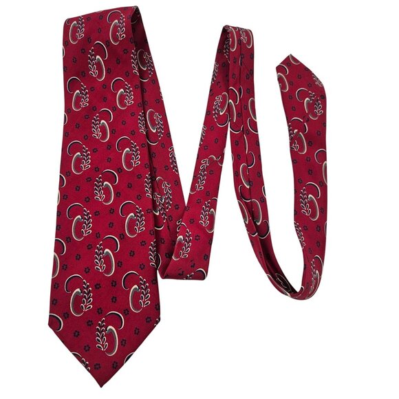 Geoffrey Beene Mens Tie Red Paisley Floral Pattern Silk Handmade Italy Vintage - Picture 4 of 8